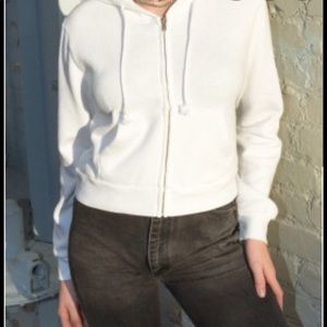 Brandy Melville White Zip Up Drawstring Hood.